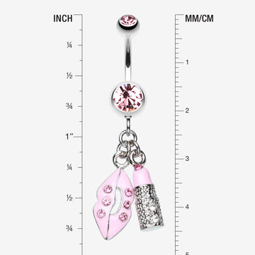 Detail View 1 of Glamourous Lip and Lipstick Belly Ring-Light Pink